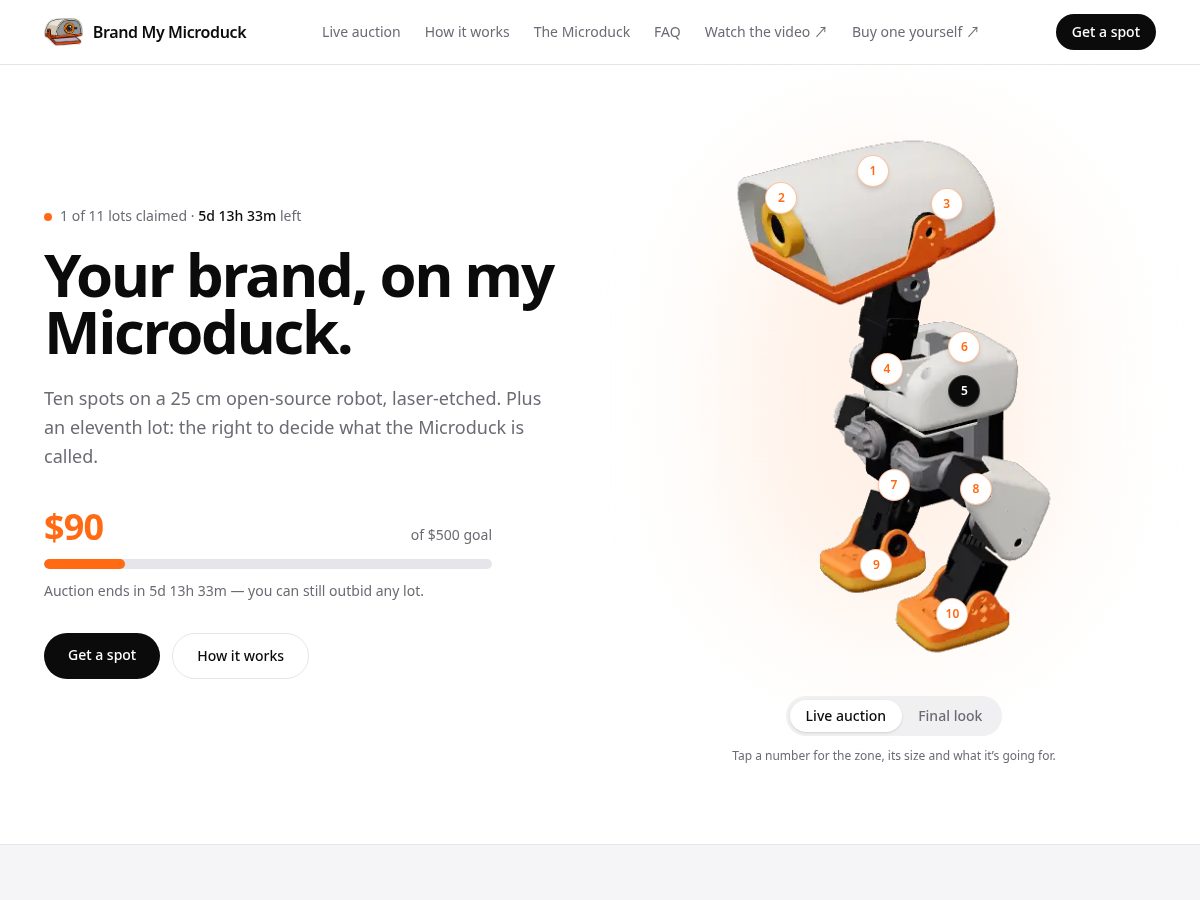 Landing-page snapshot of brandmymicroduck.com