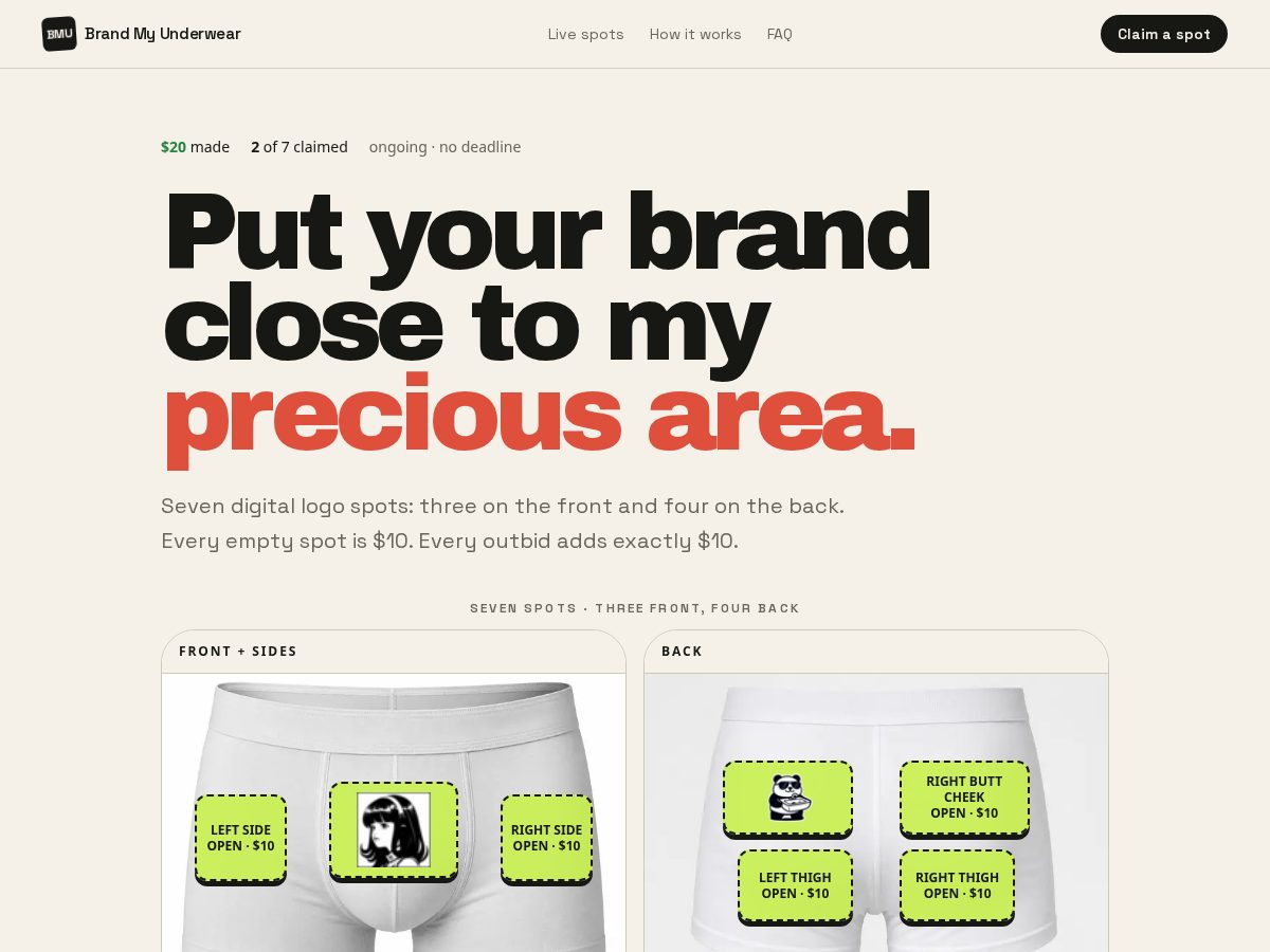 Landing-page snapshot of brandmyunderwear.lol