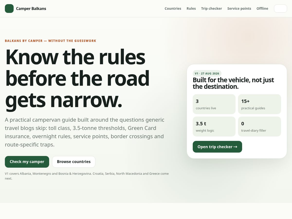 Landing-page snapshot of camperbalkans.com
