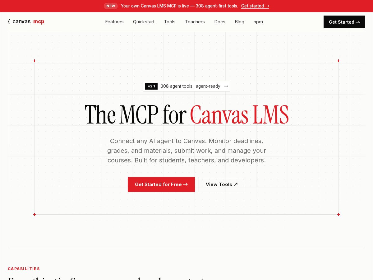 Landing-page snapshot of canvaslmsmcp.com