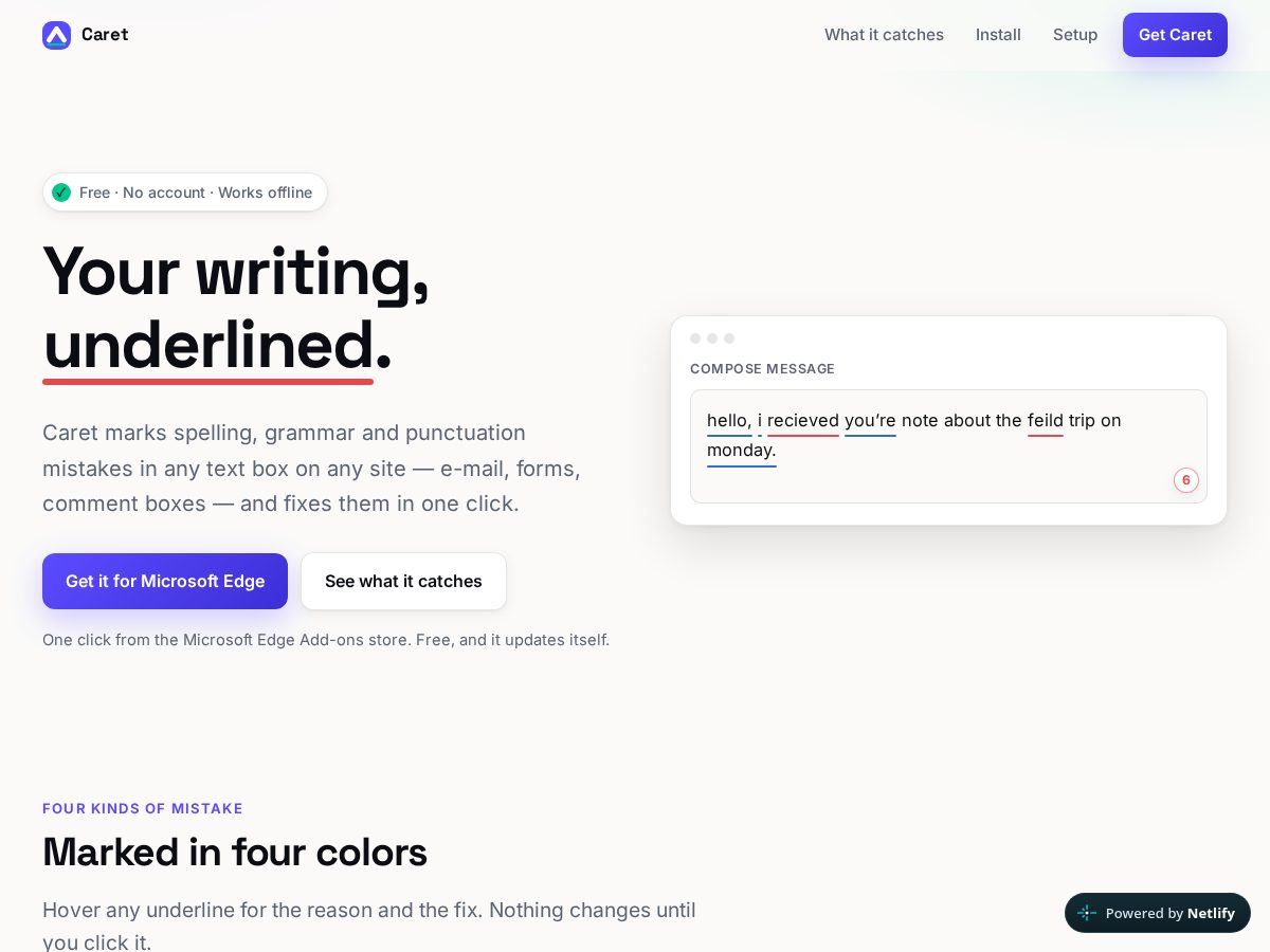Landing-page snapshot of caretgrammar.com