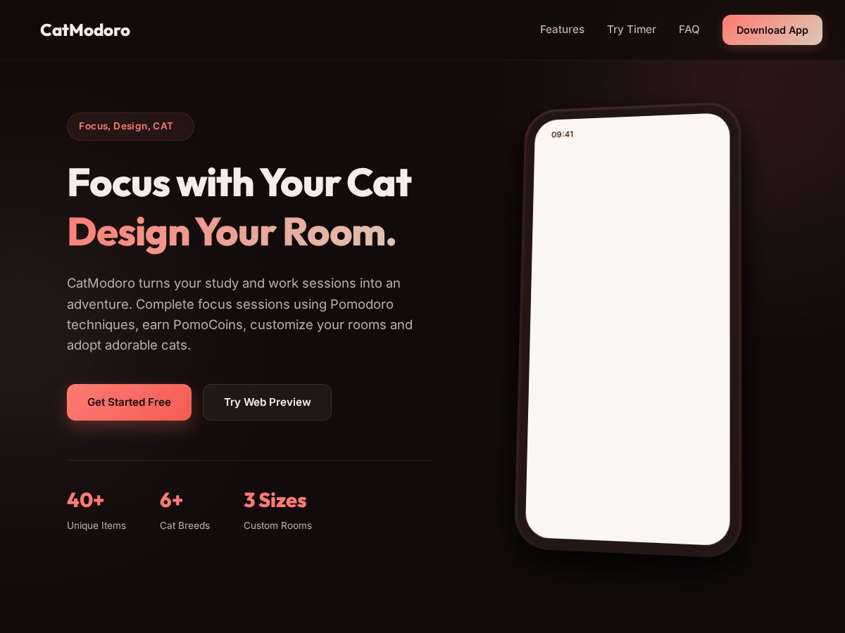 Landing-page snapshot of catmodoro.com