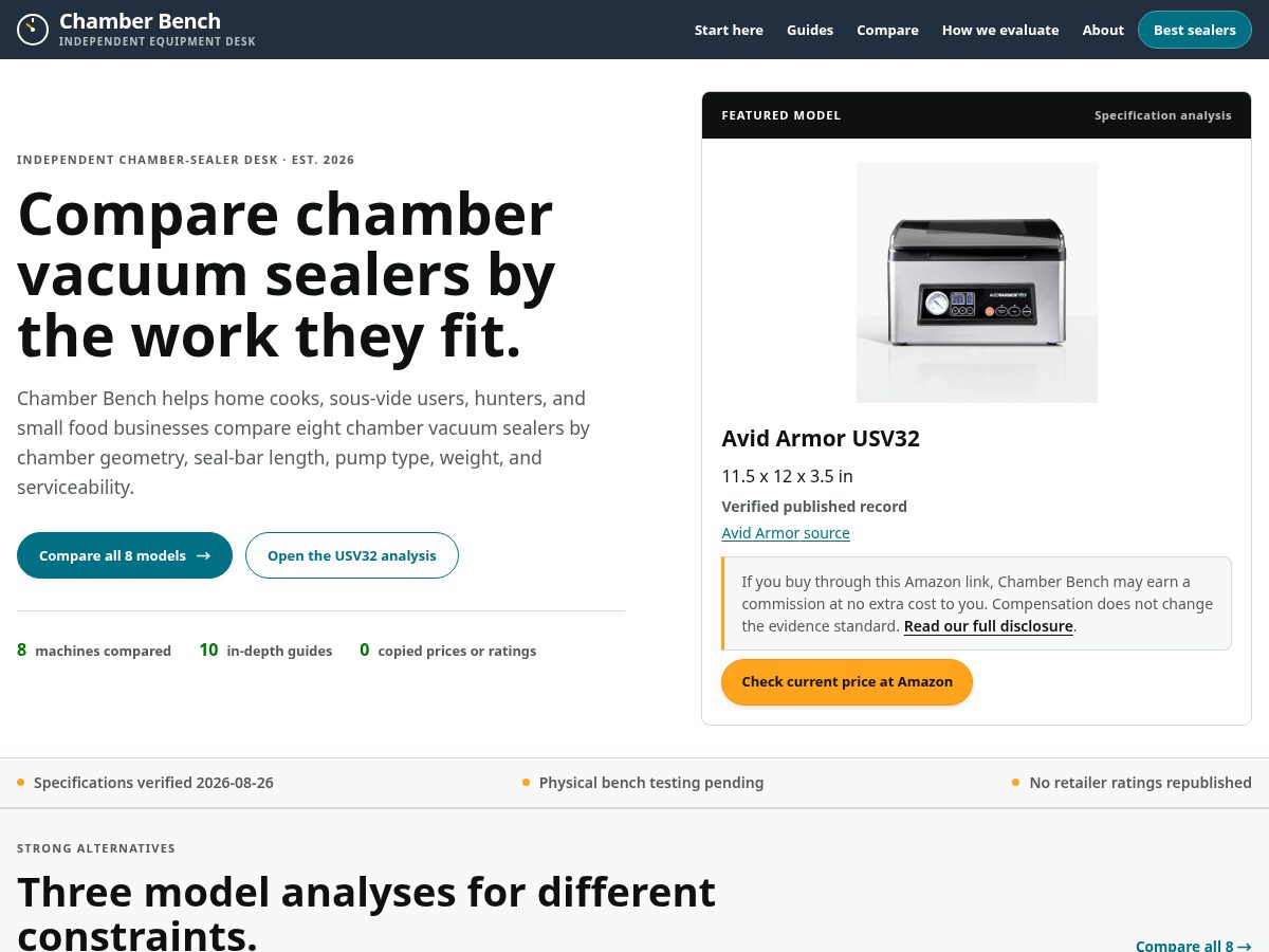 Landing-page snapshot of chamberbench.com