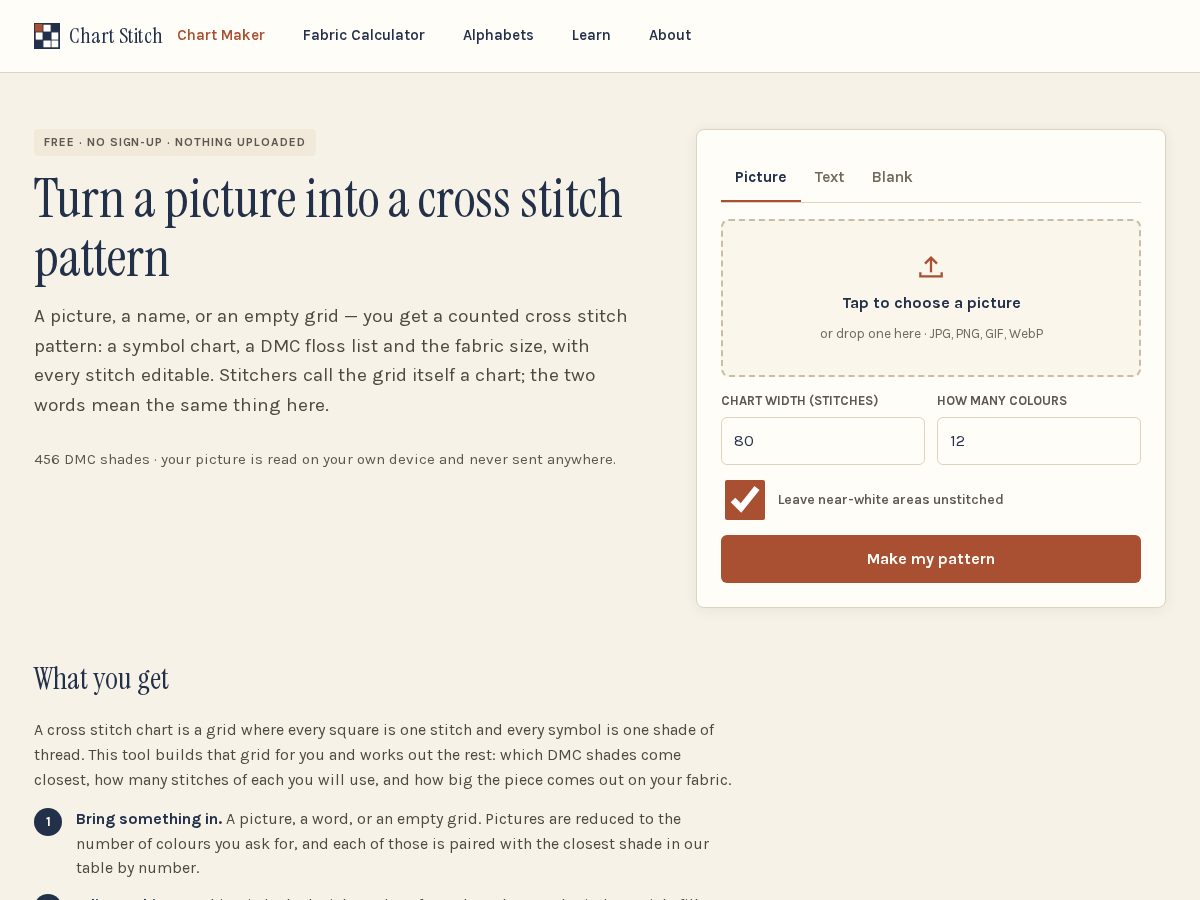 Landing-page snapshot of chartstitch.com
