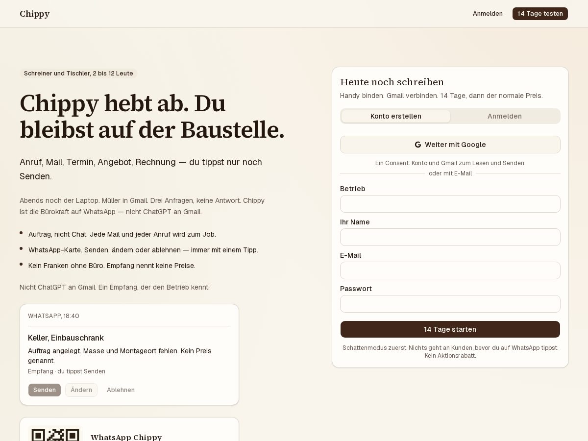 Landing-page snapshot of chippy.bot