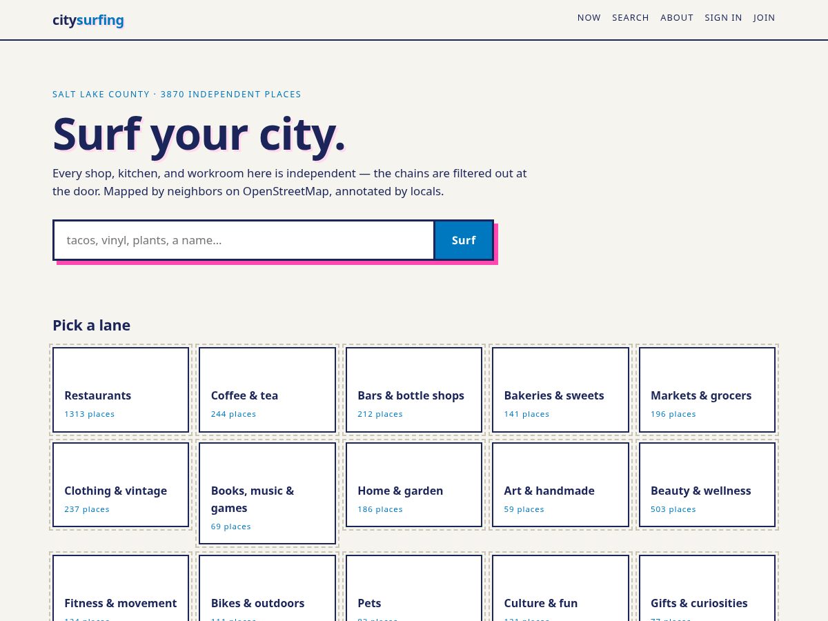 Landing-page snapshot of citysurfing.app