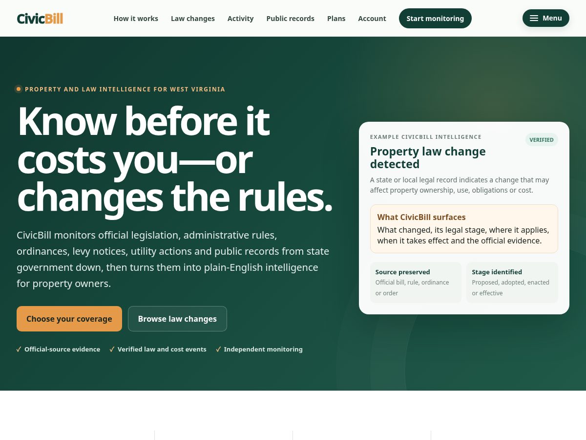 Landing-page snapshot of civicbill.com