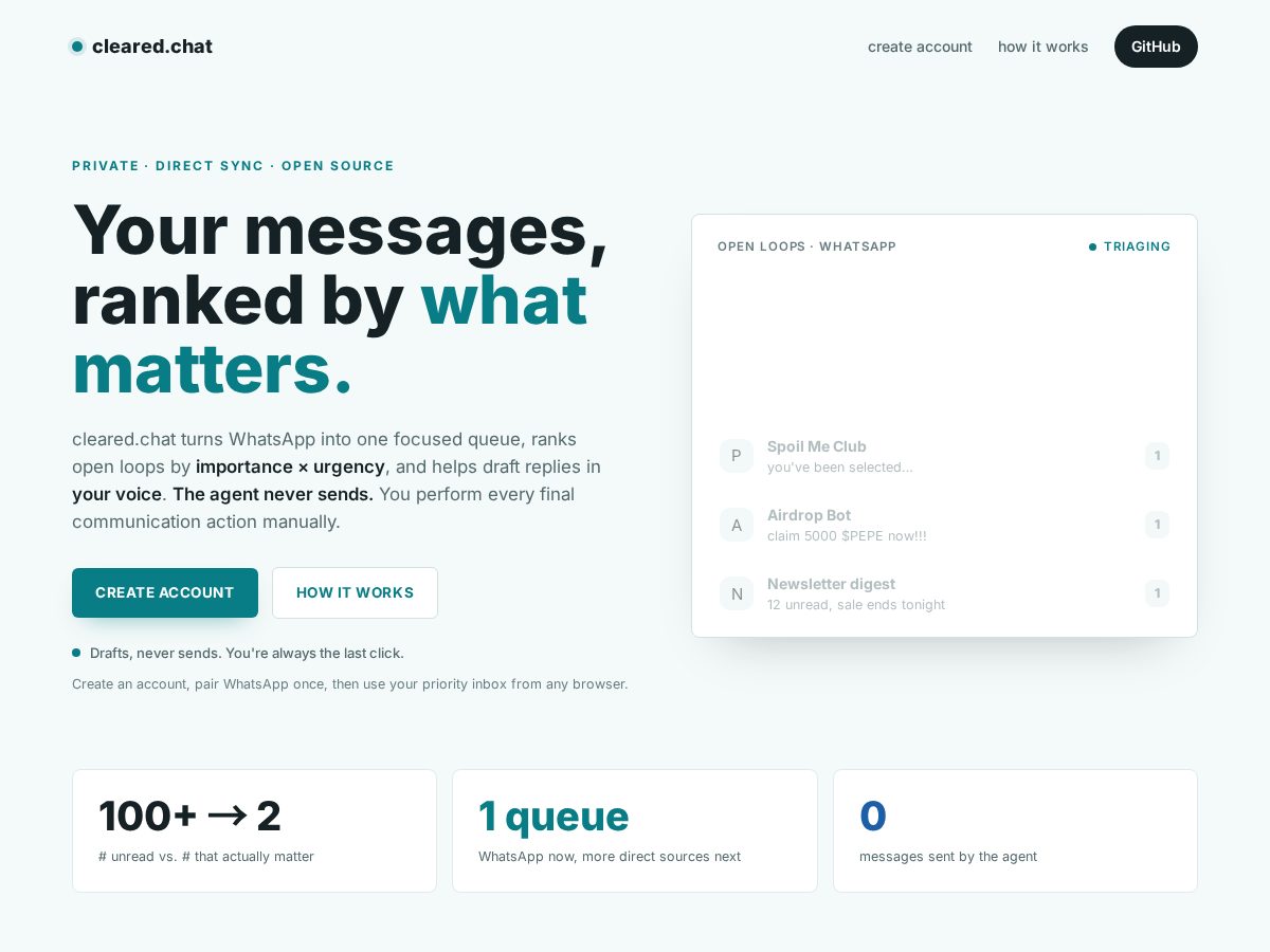 Landing-page snapshot of cleared.chat
