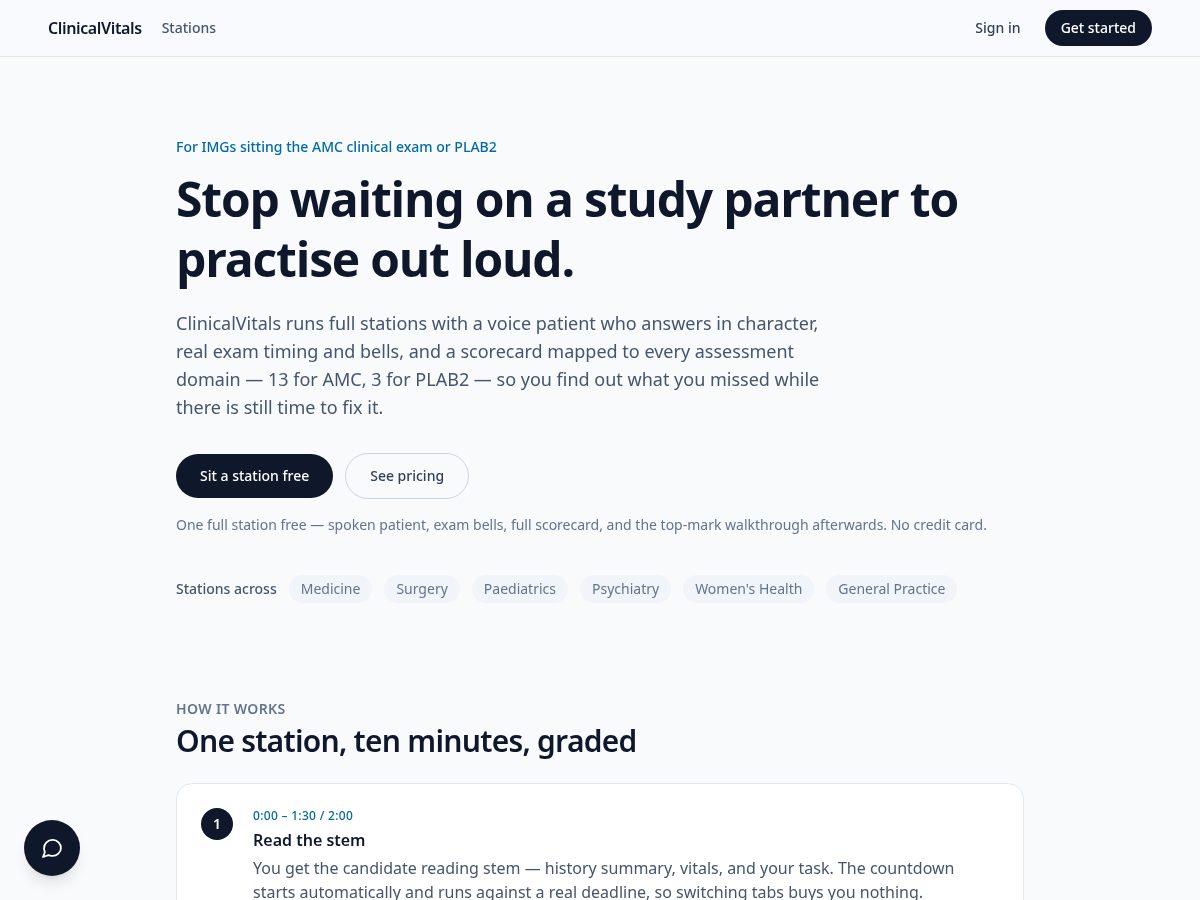 Landing-page snapshot of clinicalvitals.online