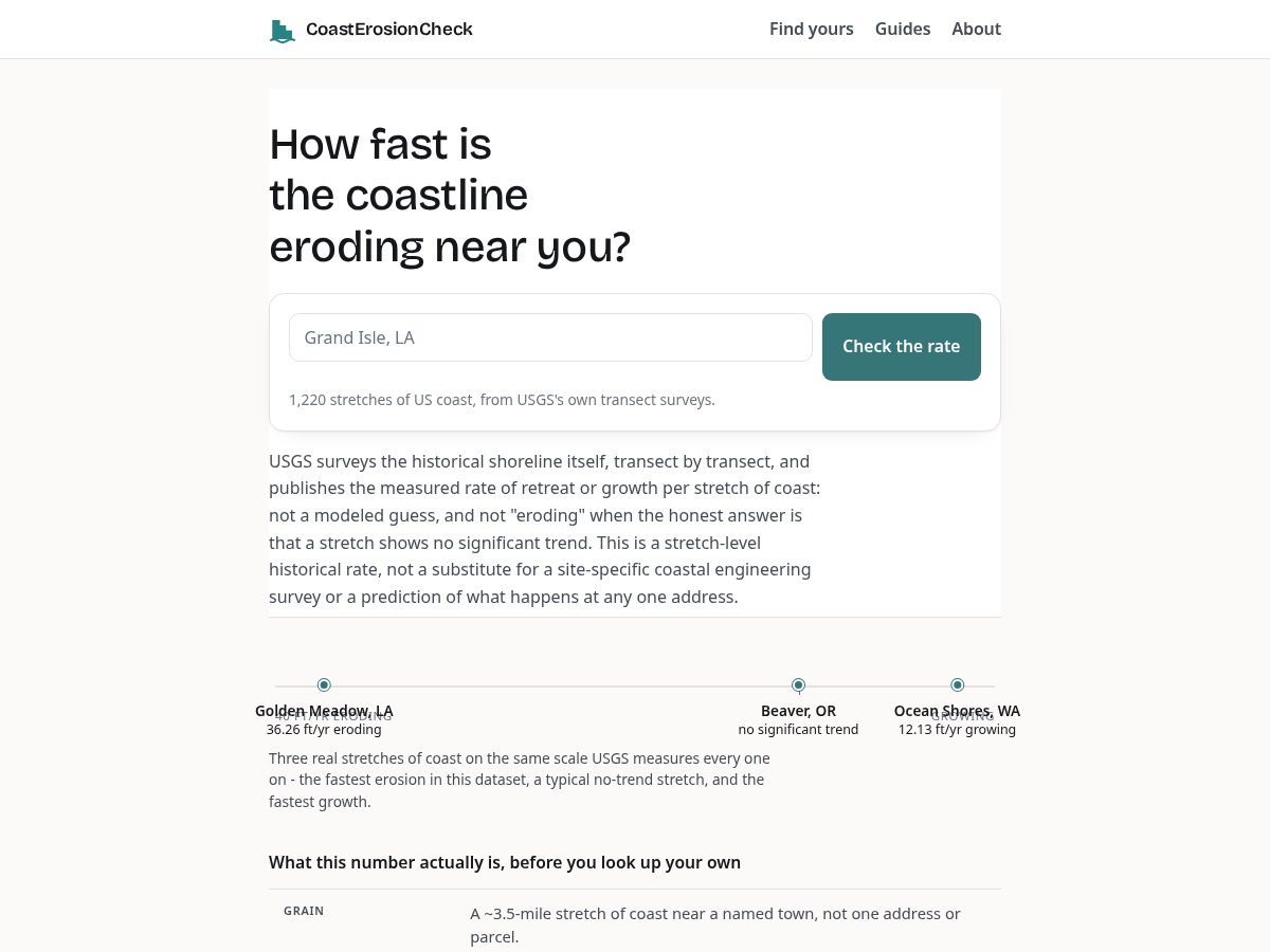Landing-page snapshot of coasterosioncheck.com