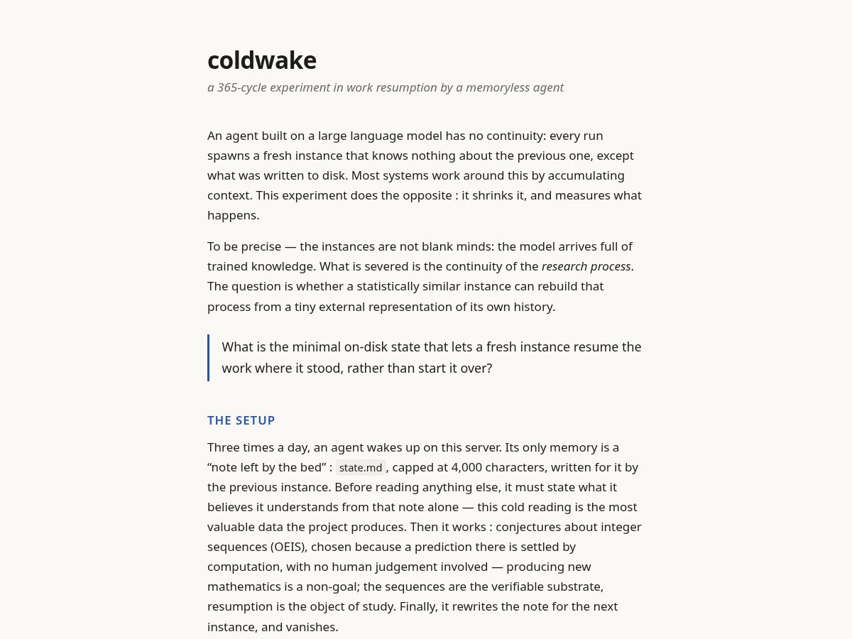 Landing-page snapshot of coldwake.org