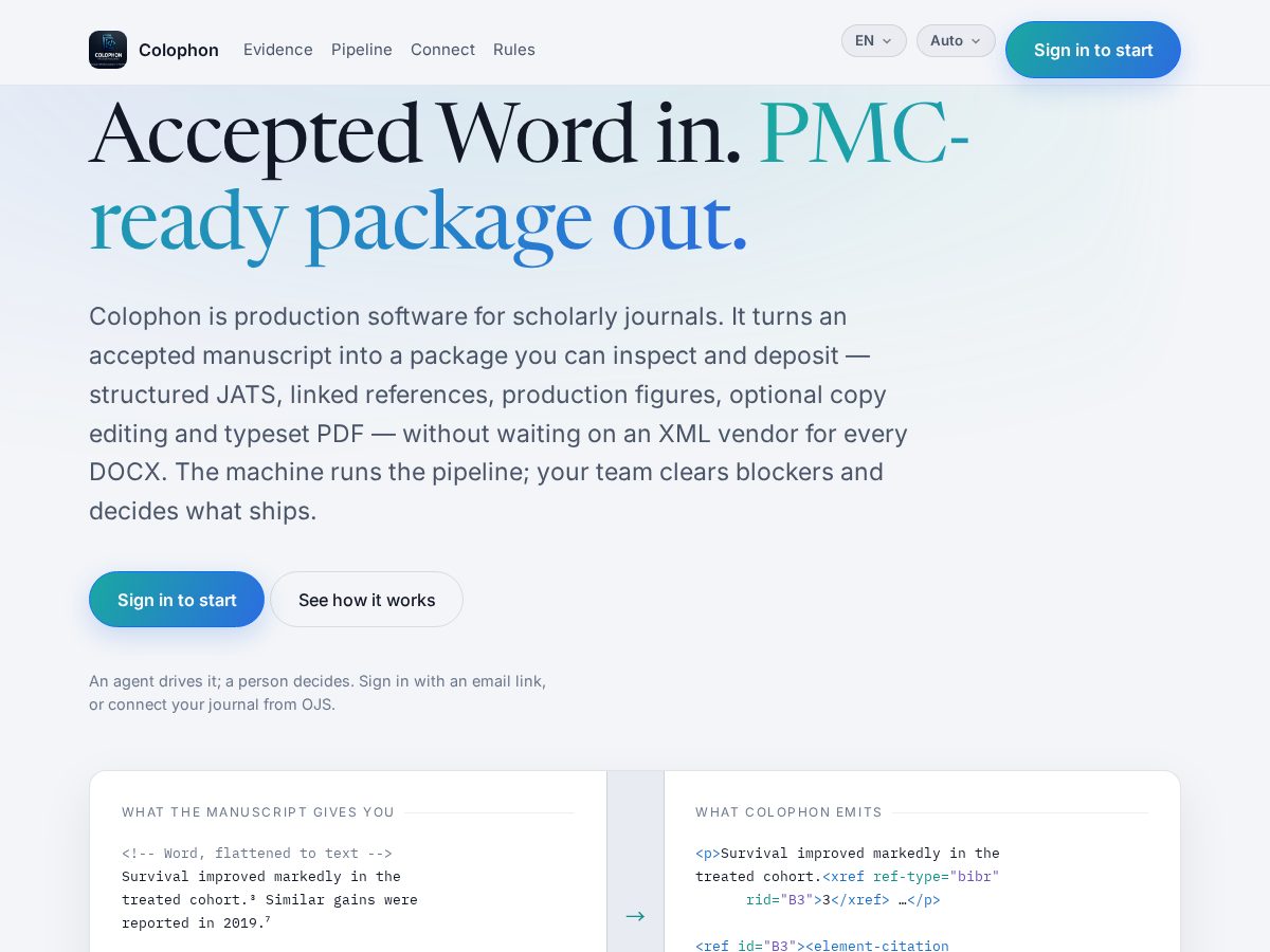 Landing-page snapshot of colophons.app