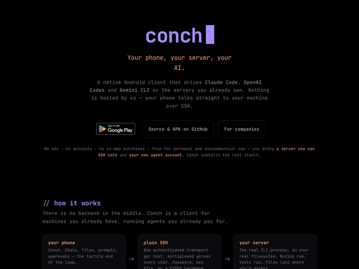 Landing-page snapshot of conch-labs.com
