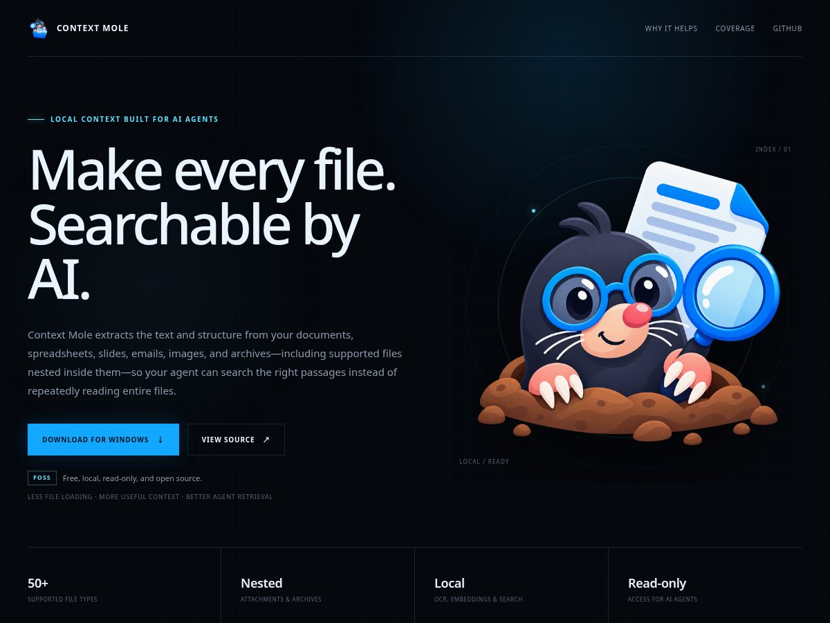 Landing-page snapshot of contextmole.com