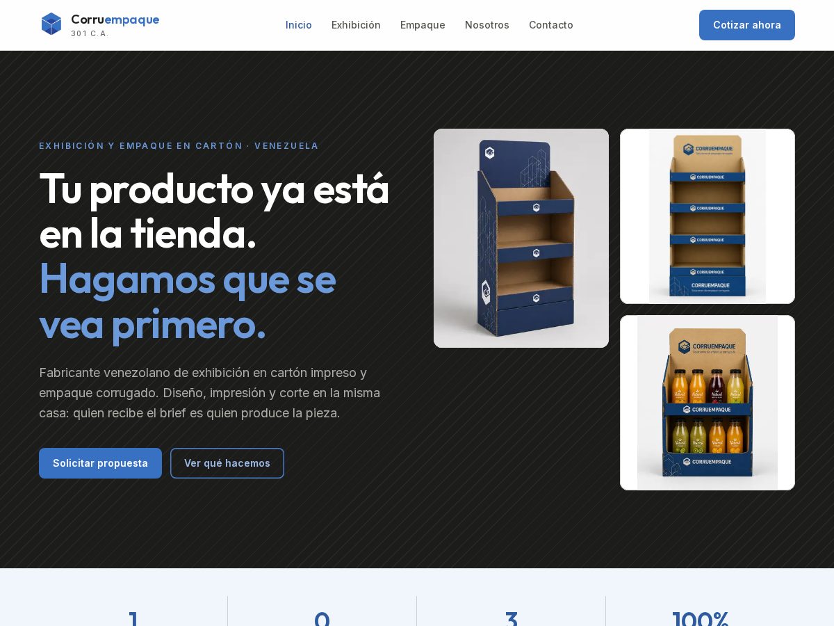 Landing-page snapshot of corruempaque301.com