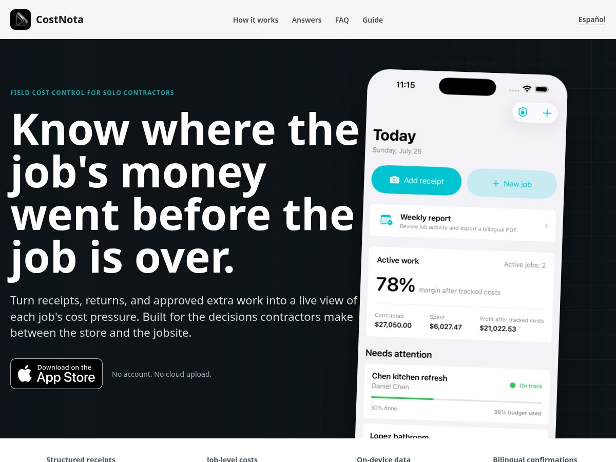 Landing-page snapshot of costnota.com