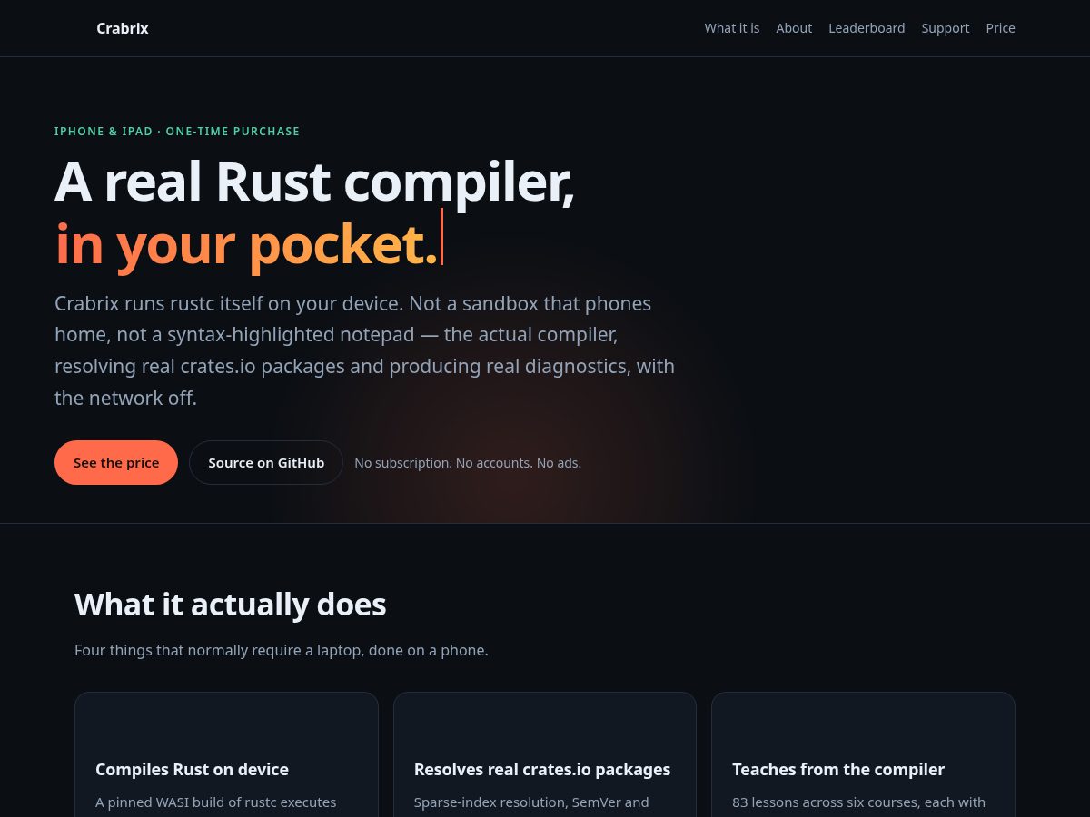 Landing-page snapshot of crabrix.com