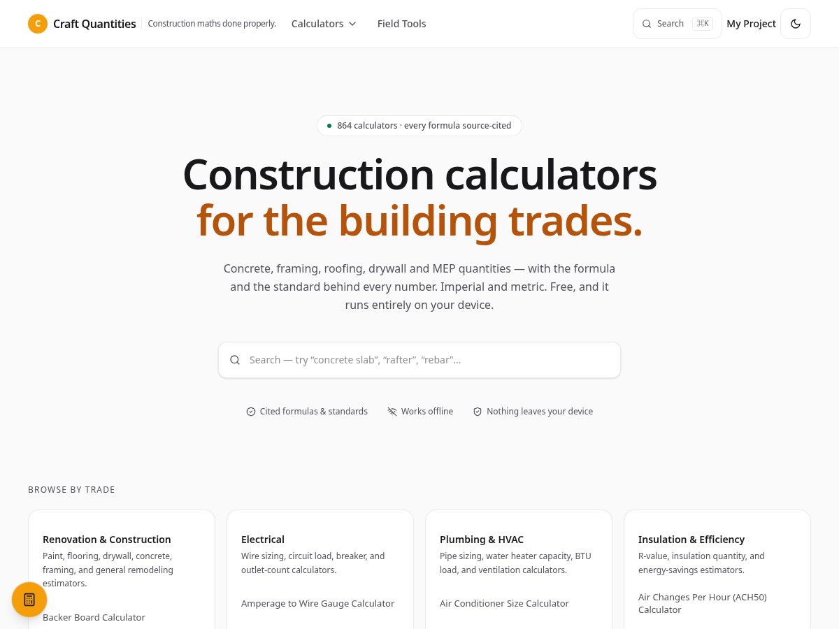 Landing-page snapshot of craftquantities.com