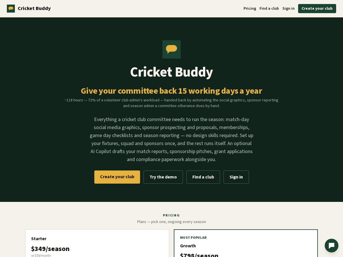 Landing-page snapshot of cricketbuddy.app