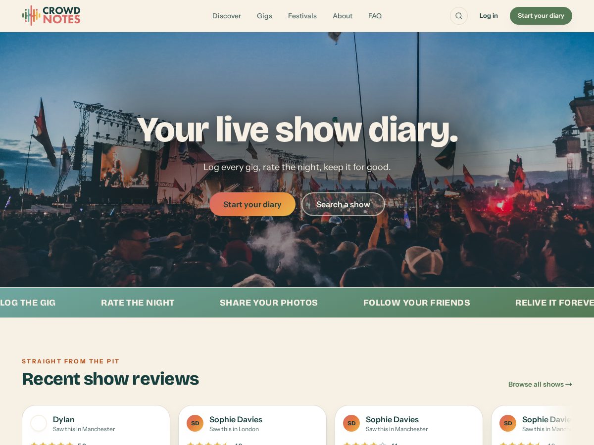 Landing-page snapshot of crowdnotesapp.com