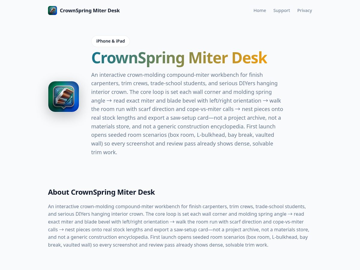 Landing-page snapshot of crownspringmiterdesk.site