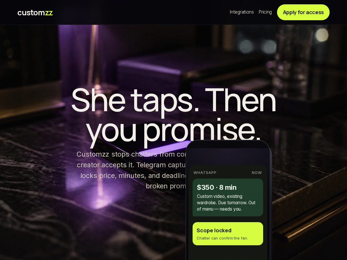 Landing-page snapshot of customzz.app