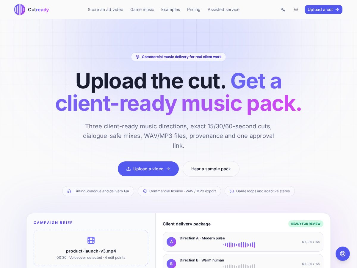 Landing-page snapshot of cutready.app