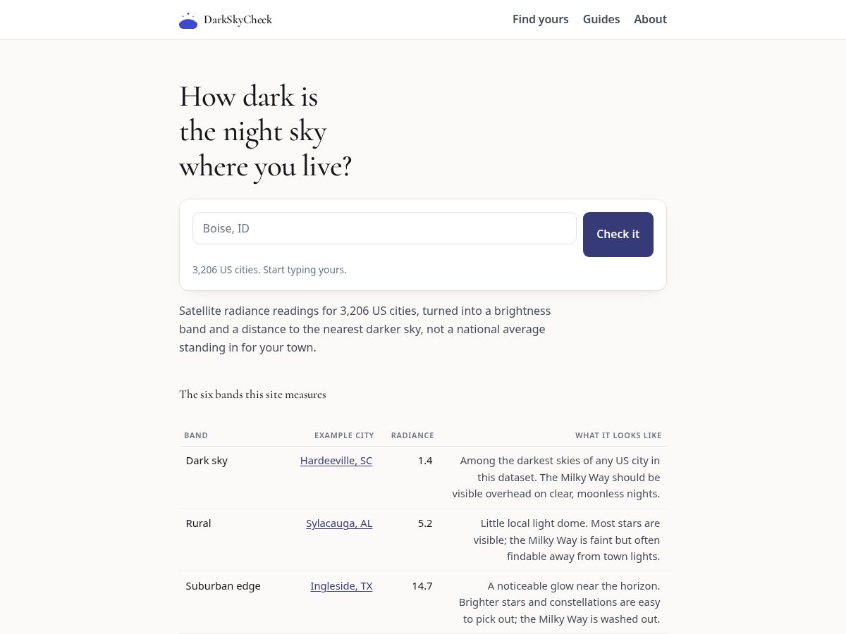 Landing-page snapshot of darkskycheck.com