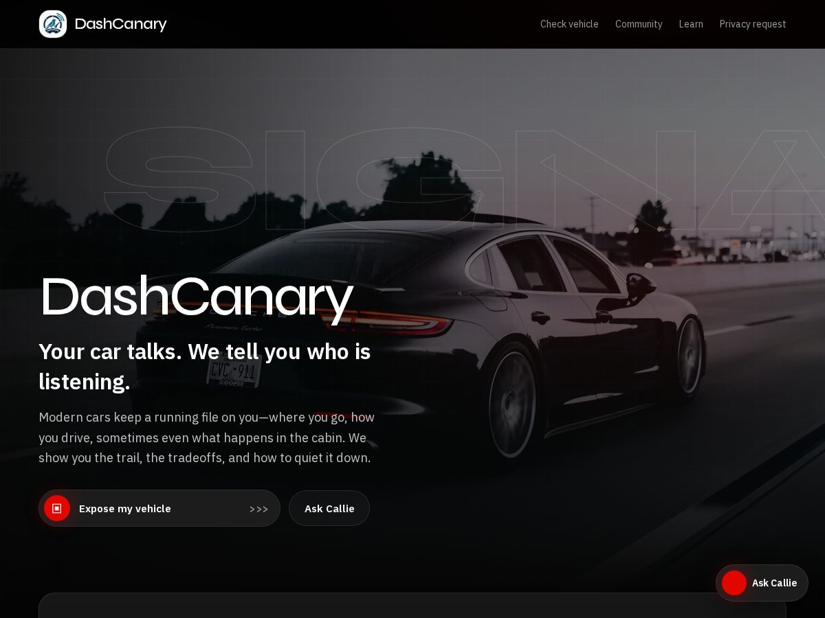 Landing-page snapshot of dashcanary.com