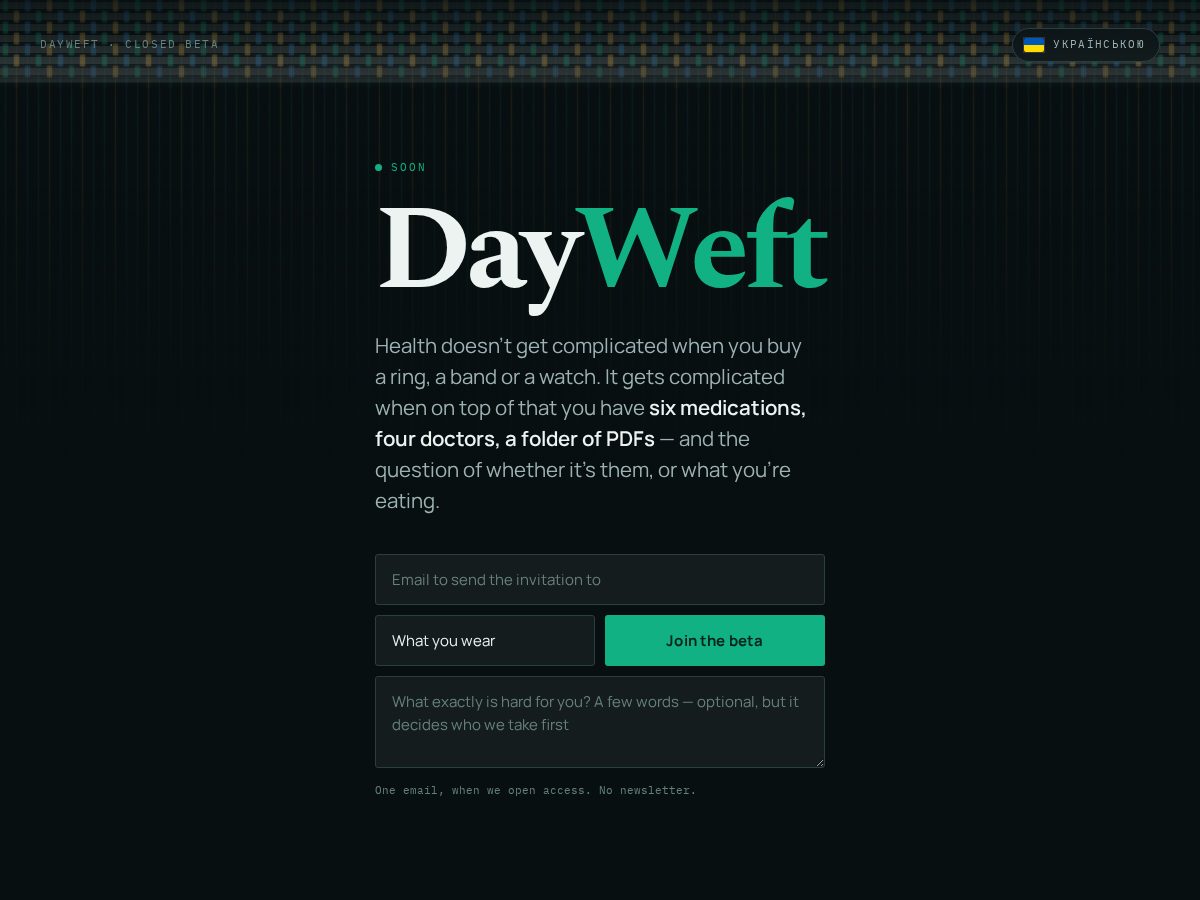Landing-page snapshot of dayweft.app