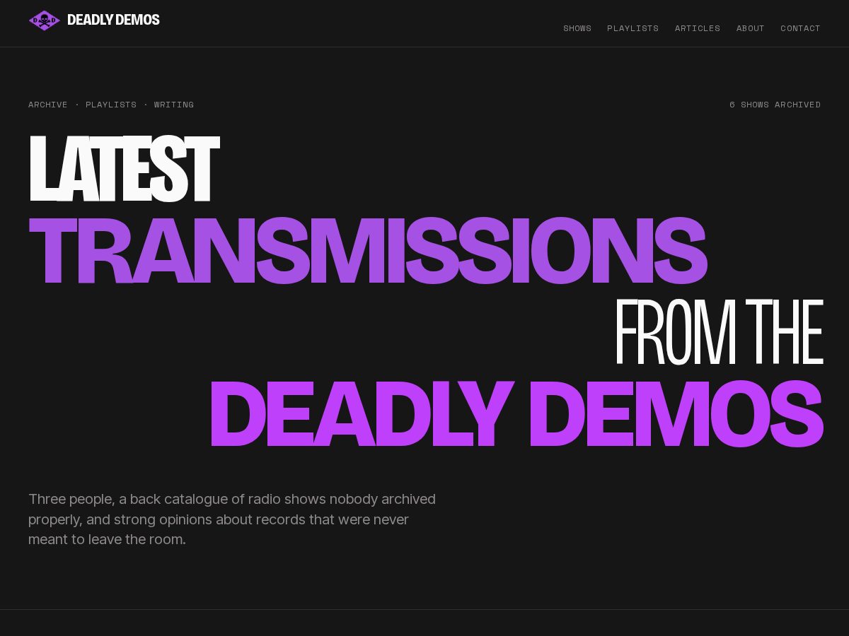 Landing-page snapshot of deadlydemos.com