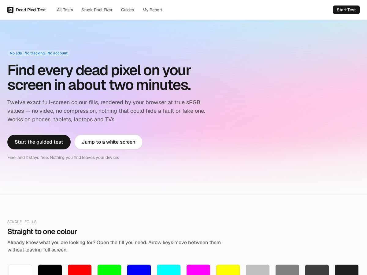 Landing-page snapshot of deadpixeltest.space