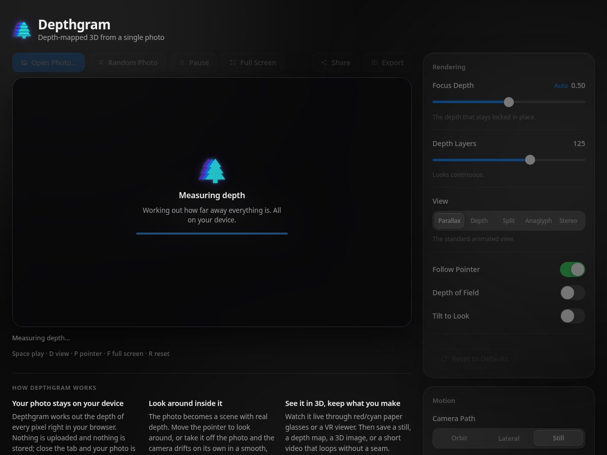 Landing-page snapshot of depthgram.com