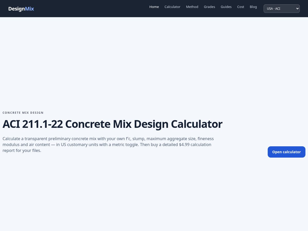 Landing-page snapshot of designmixconcrete.com
