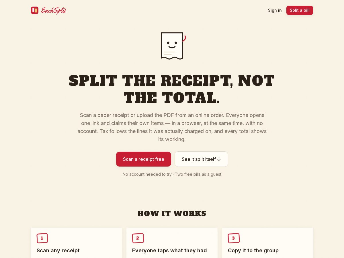 Landing-page snapshot of eachsplit.com
