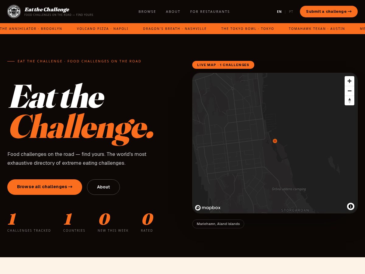 Landing-page snapshot of eatthechallenge.com