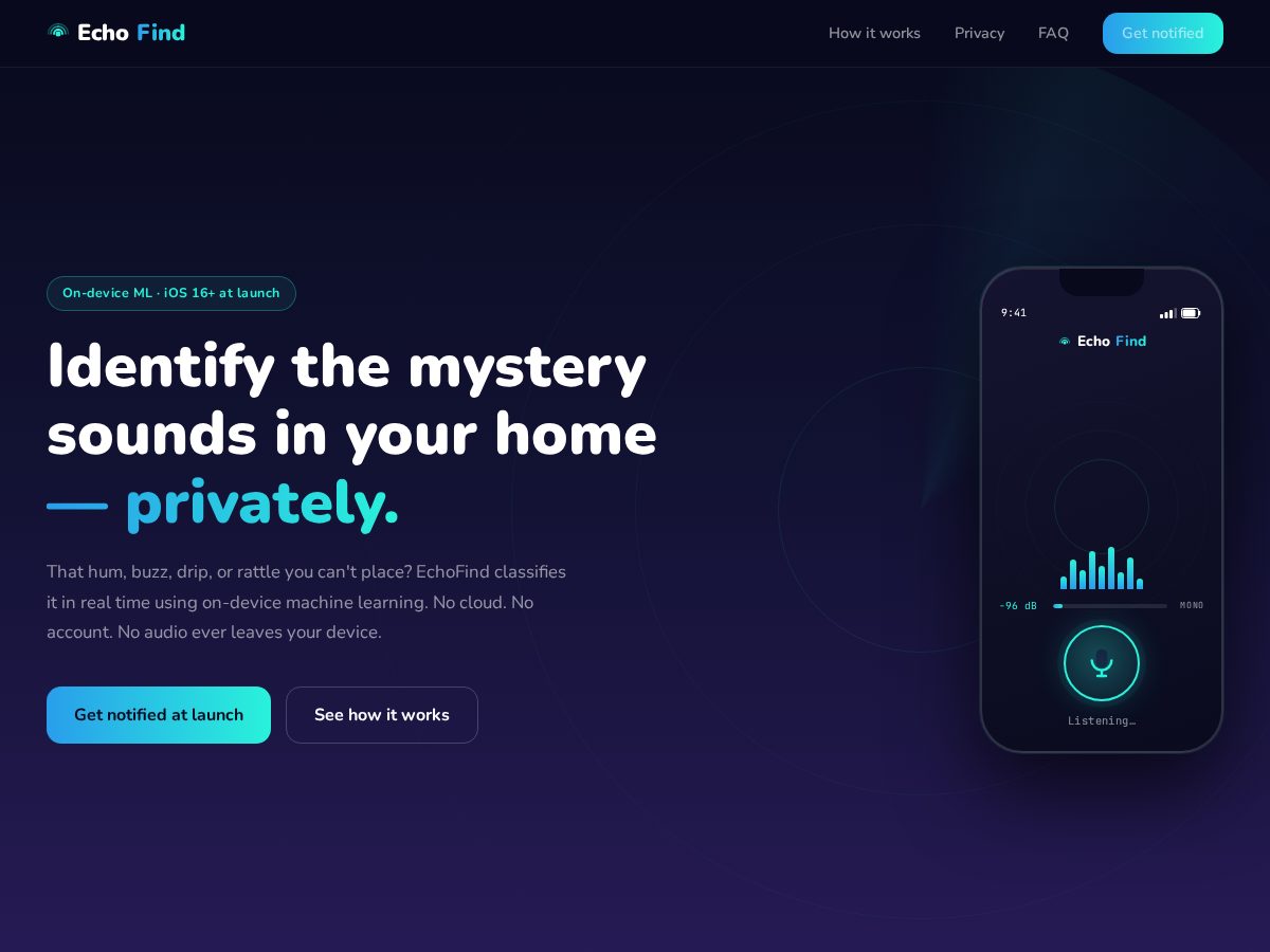 Landing-page snapshot of echo-find.com