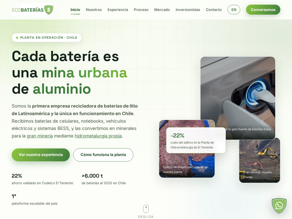 Landing-page snapshot of ecobaterias.org