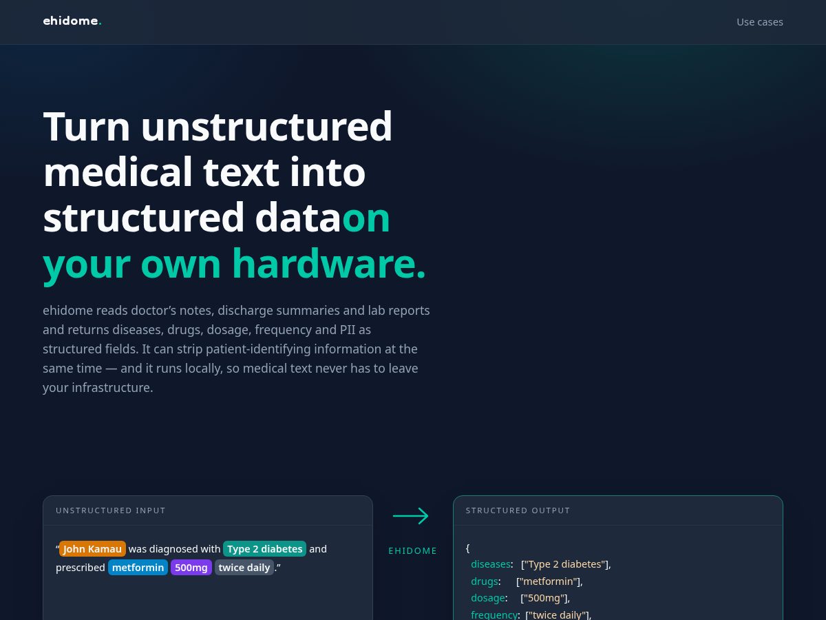 Landing-page snapshot of ehidome.com