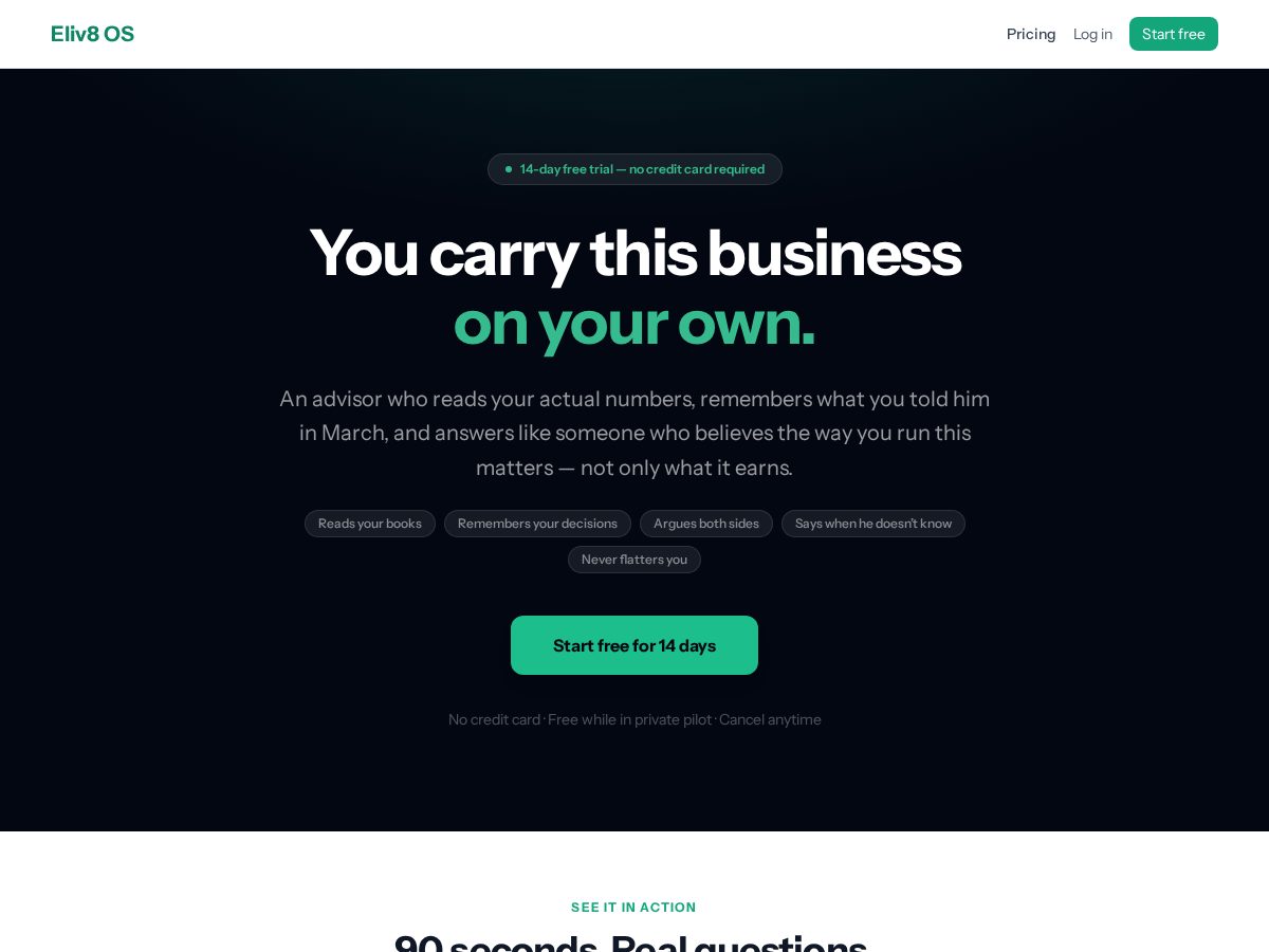 Landing-page snapshot of eliv8os.com