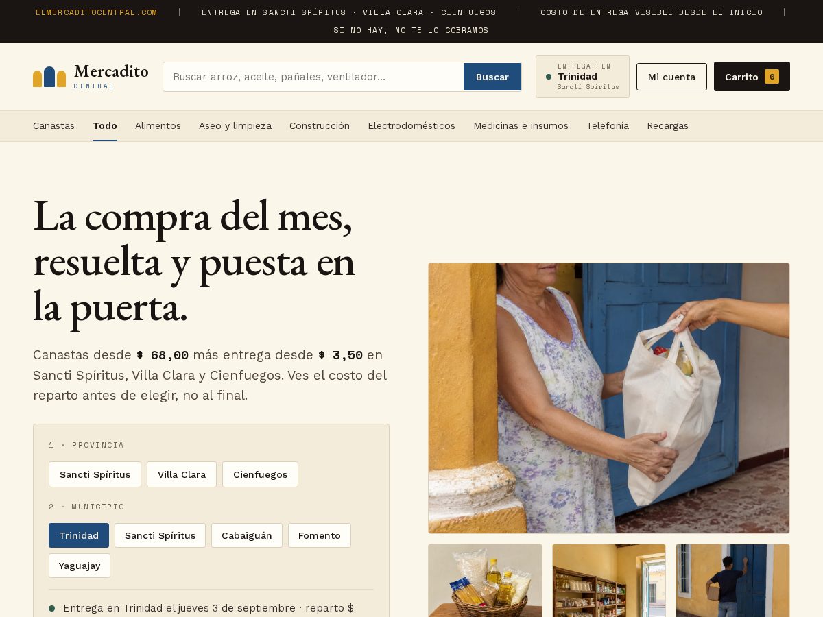Landing-page snapshot of elmercaditocentral.com