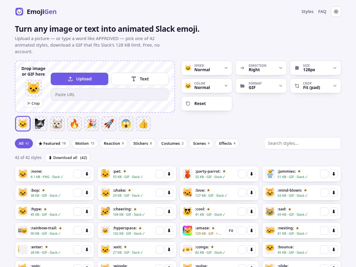 Landing-page snapshot of emoji-gen.com