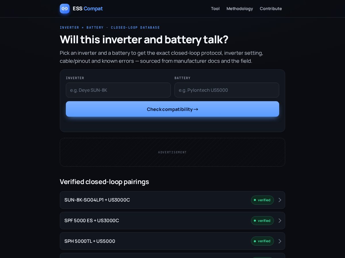 Landing-page snapshot of esscompat.com