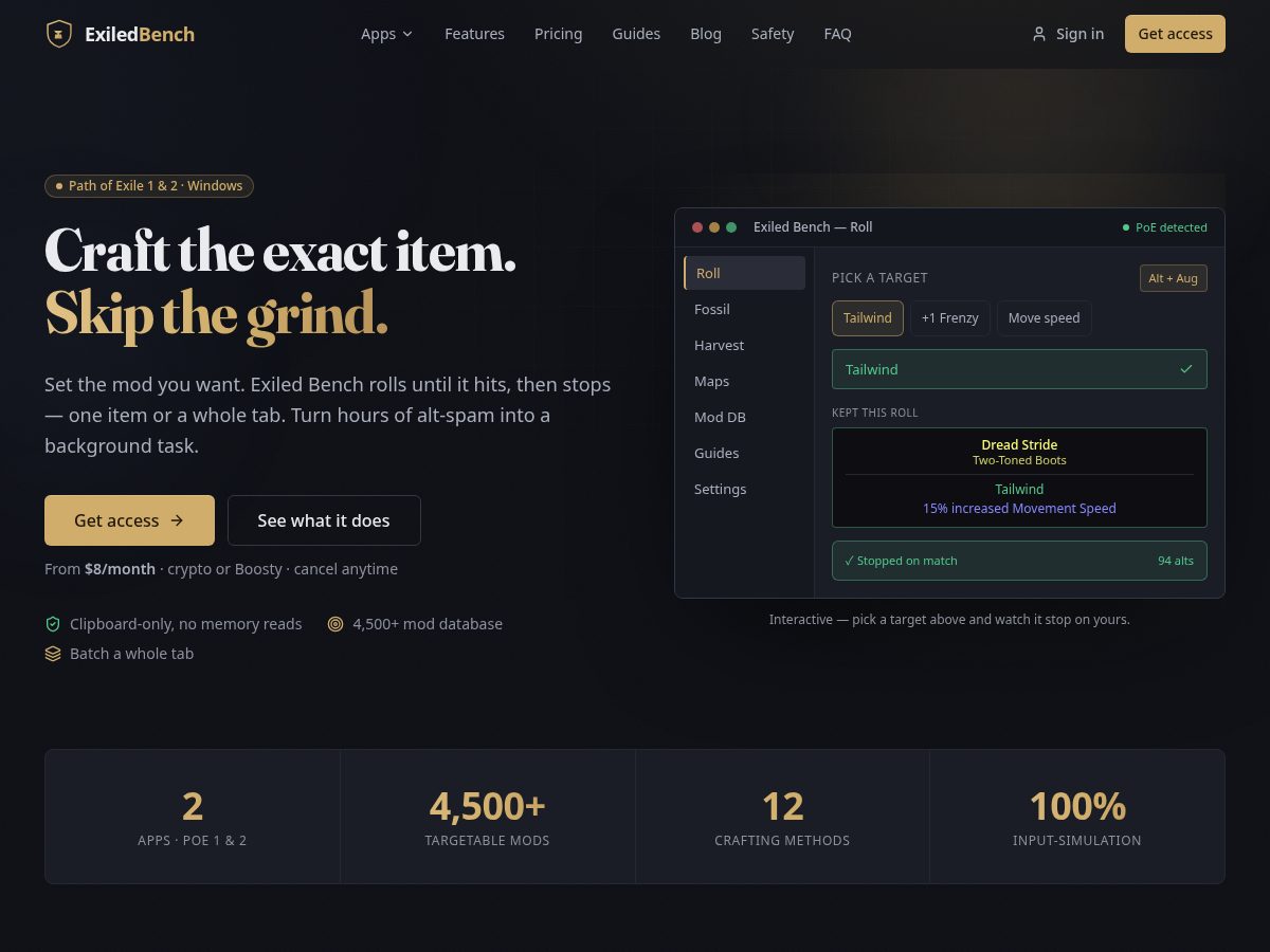 Landing-page snapshot of exiledbench.com
