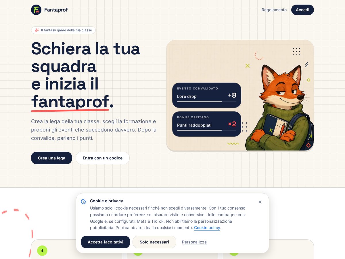 Landing-page snapshot of fantaprof.app