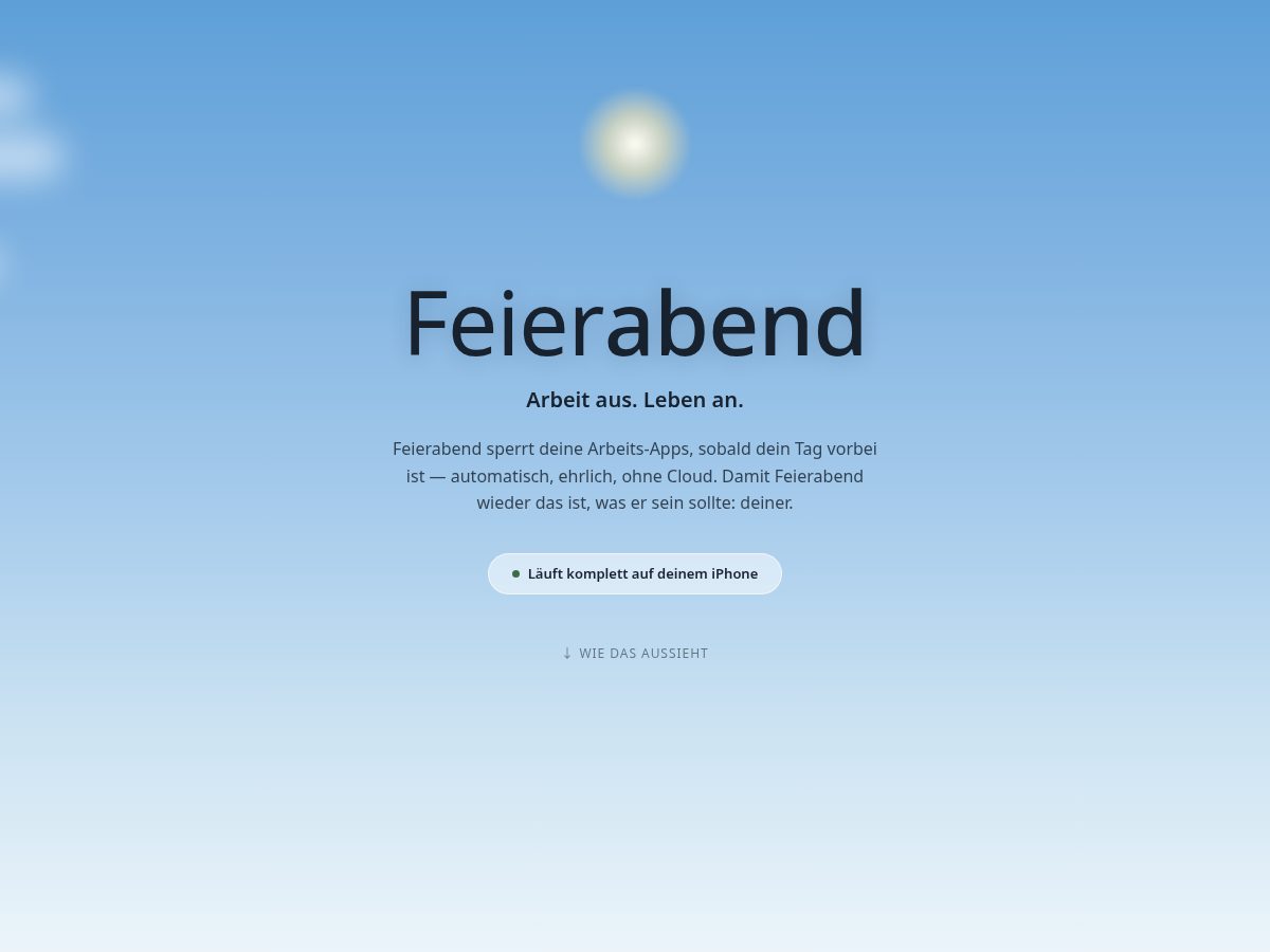 Landing-page snapshot of feierabendapp.com