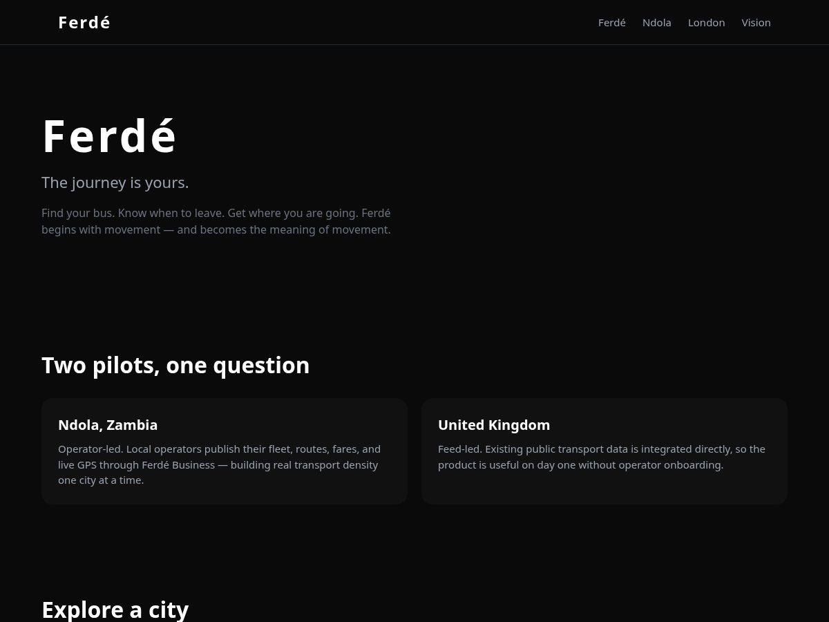 Landing-page snapshot of ferde.life