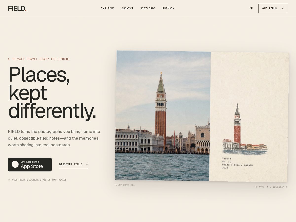 Landing-page snapshot of fieldtravel.app