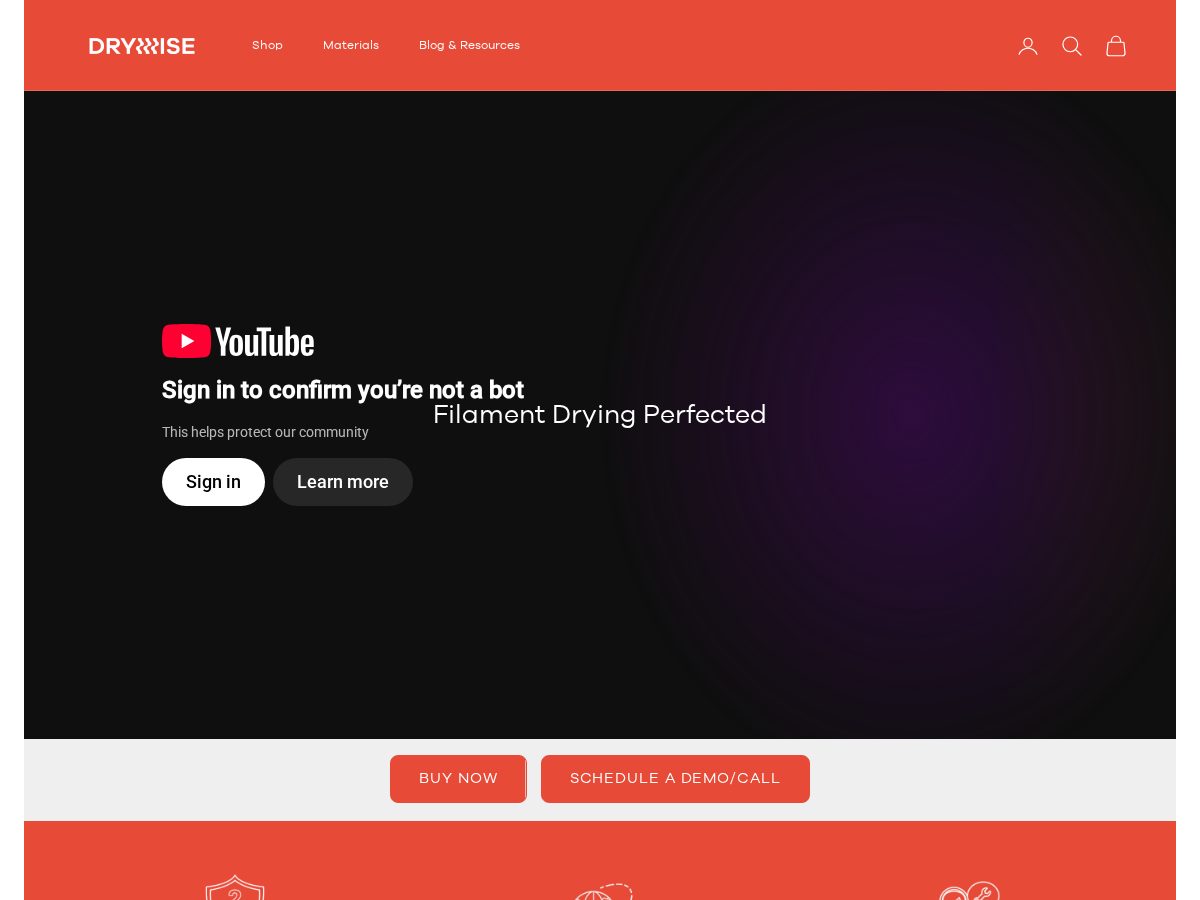 Landing-page snapshot of filamentdrying.com