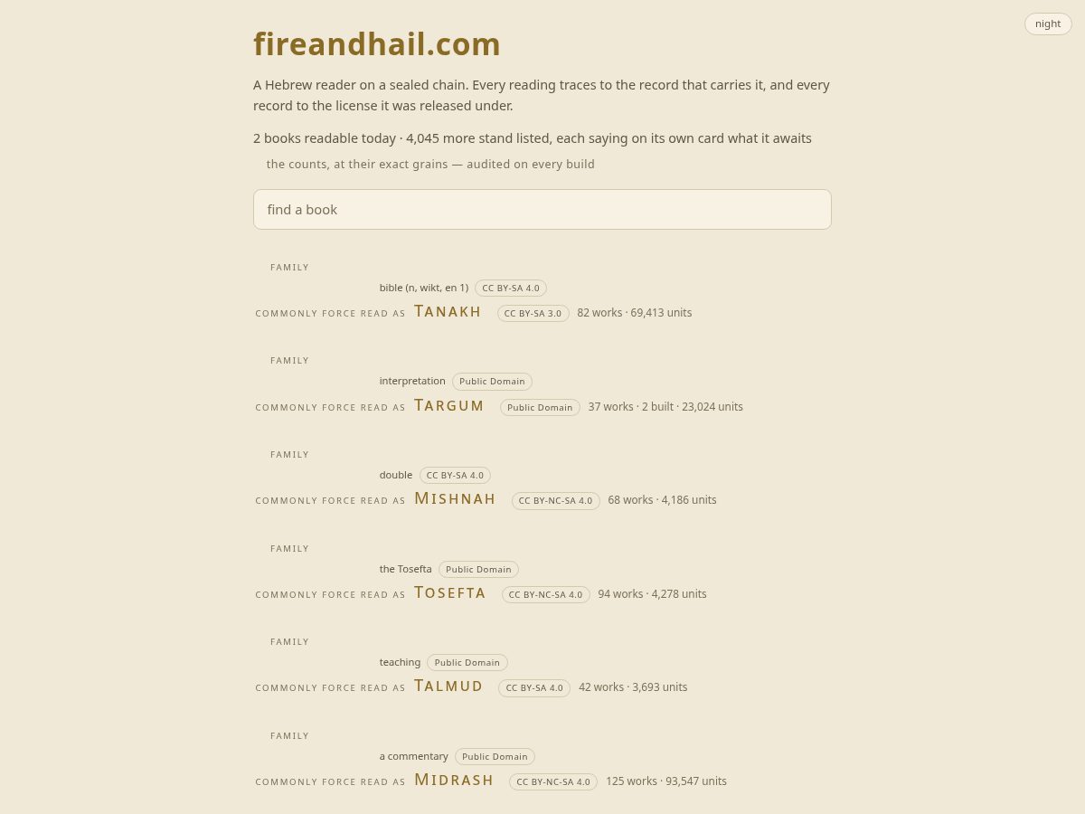 Landing-page snapshot of fireandhail.com